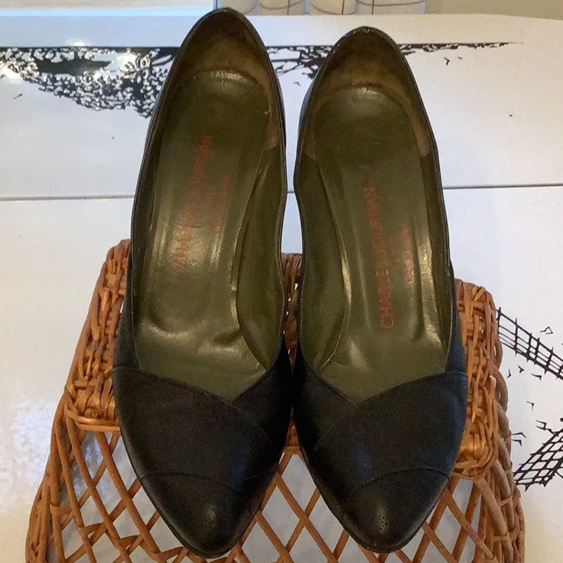 Charles Jourdan Black Leather Heels , Made In France 7 1/2 B